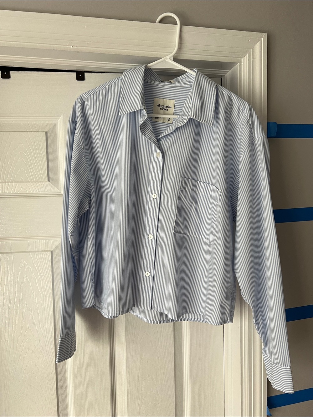 Abercrombie & Fitch Light Blue and White Striped Button-Up Shirt